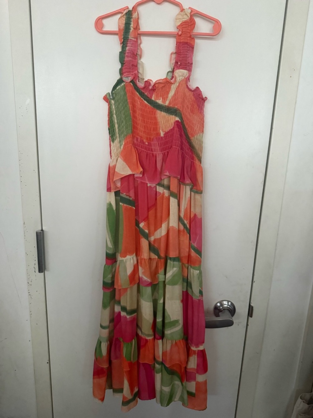 Bonnie Jean Pink, Orange & Green Tiered Maxi Sundress